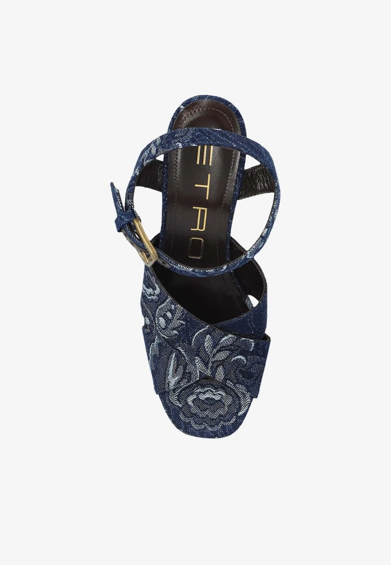 100 Floral Jacquard Denim Platform Sandals
