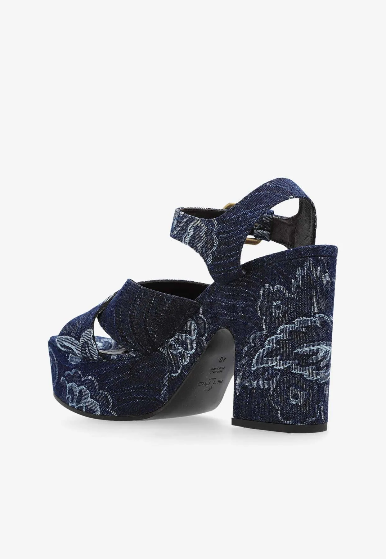 100 Floral Jacquard Denim Platform Sandals