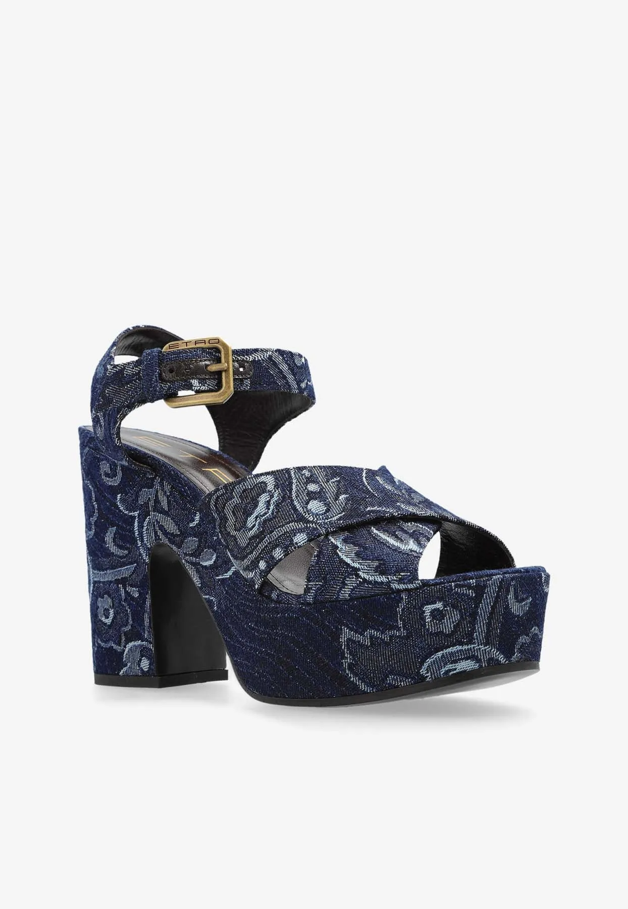 100 Floral Jacquard Denim Platform Sandals