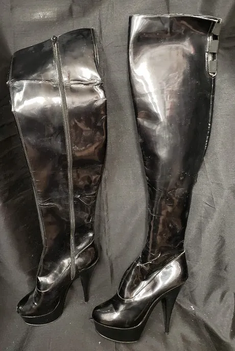 6" Zinger -- Women's Thigh High Platform Dress Boot -- Black Patent