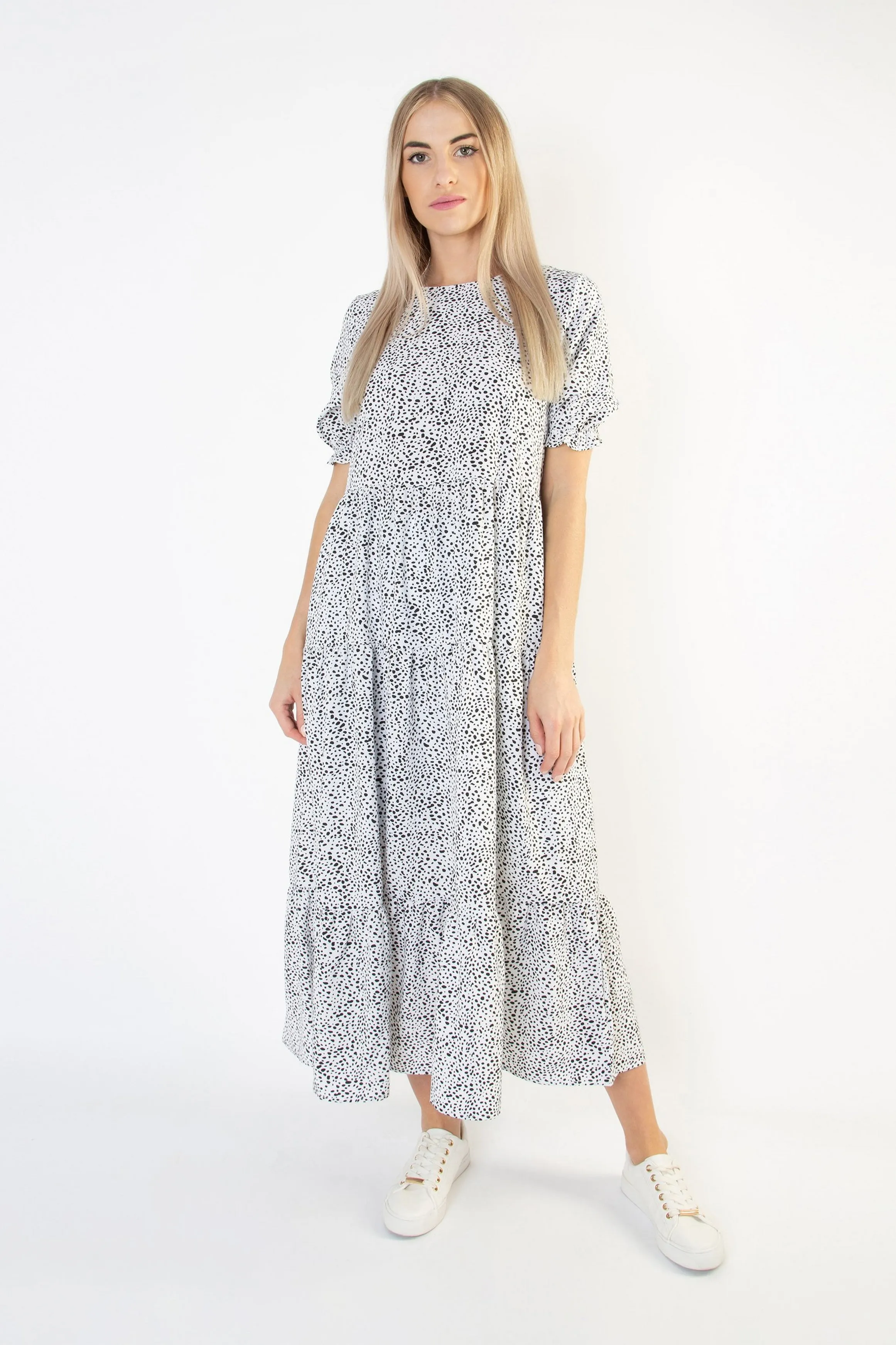 Animal Print Tiered Smock Maxi Dress