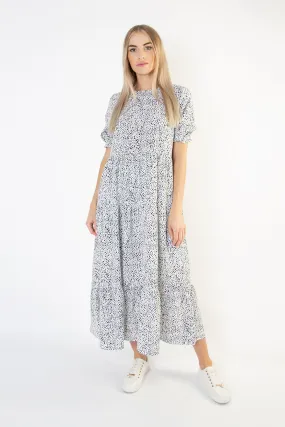 Animal Print Tiered Smock Maxi Dress