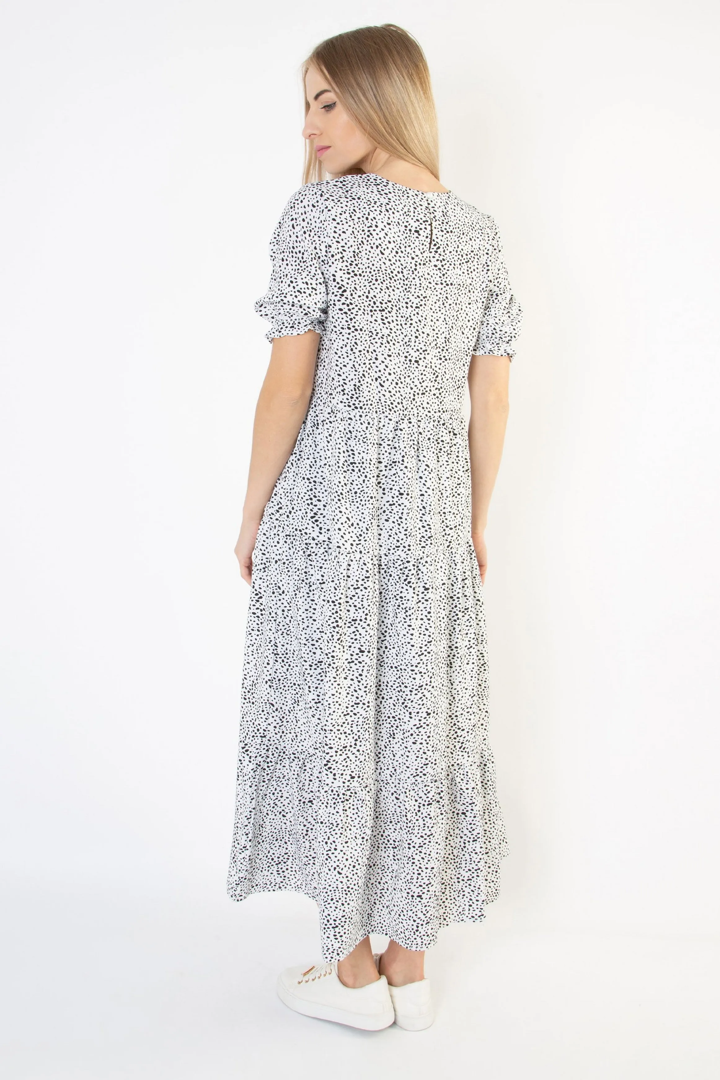Animal Print Tiered Smock Maxi Dress