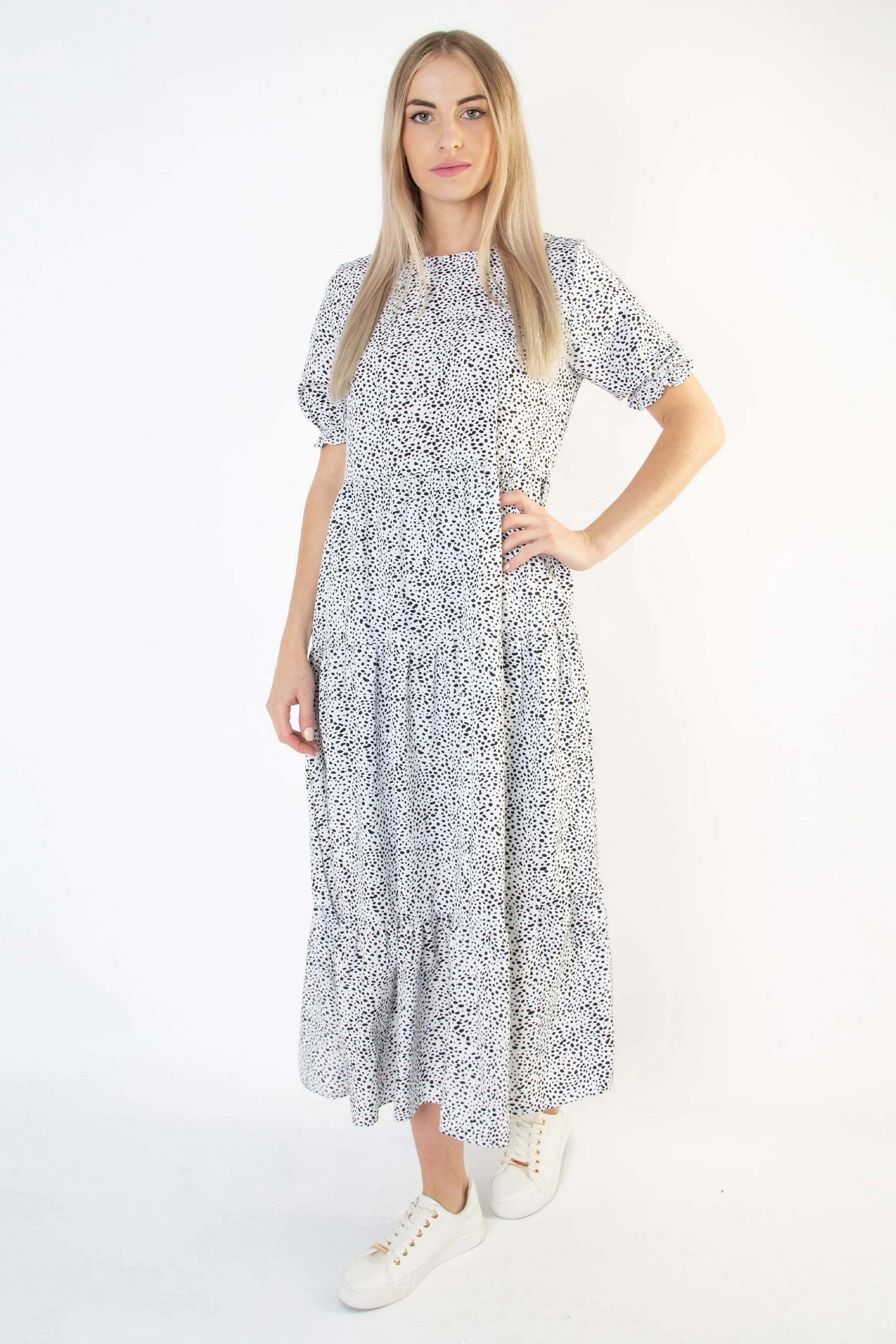Animal Print Tiered Smock Maxi Dress