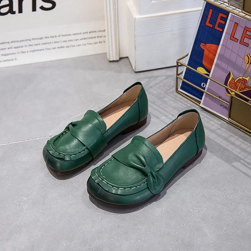 Babakud Women Spring Retro Leather Ribbon Slip-On Loafers