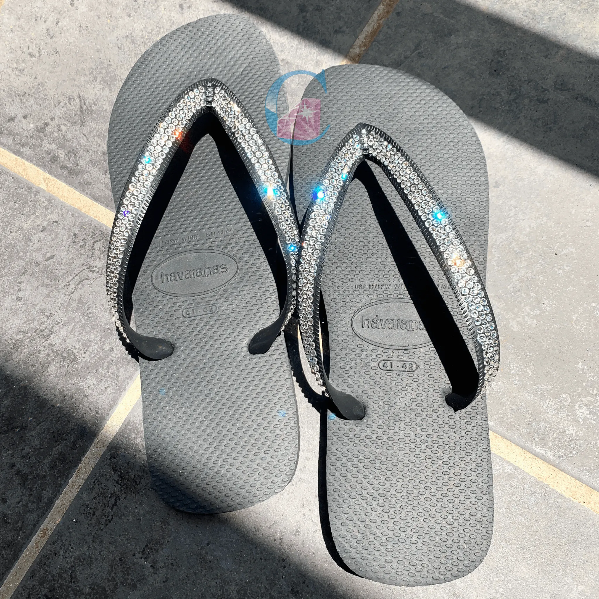 Black Thick Strap Havaianas/Crystal - 3 Rows *