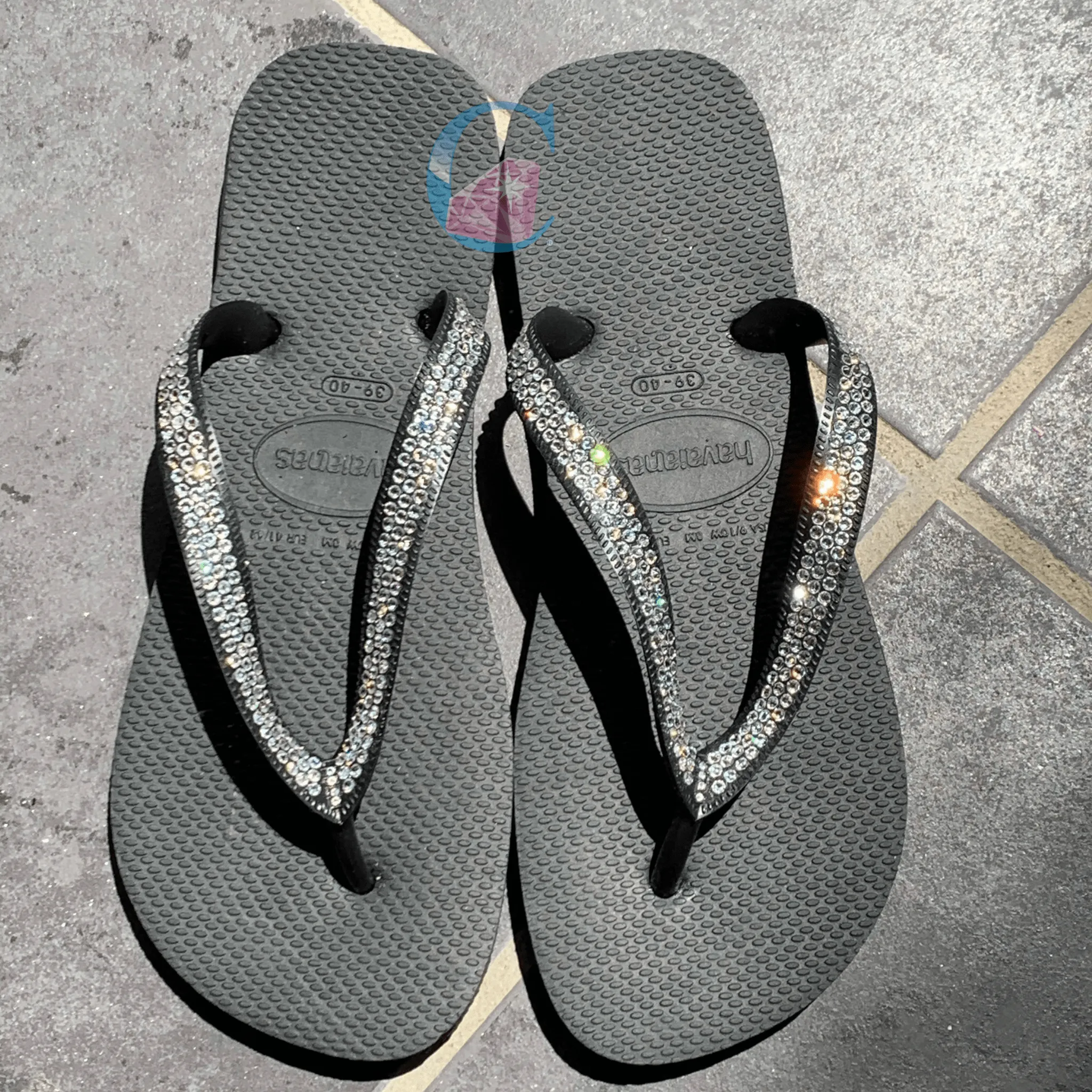 Black Thick Strap Havaianas/Crystal - 3 Rows *