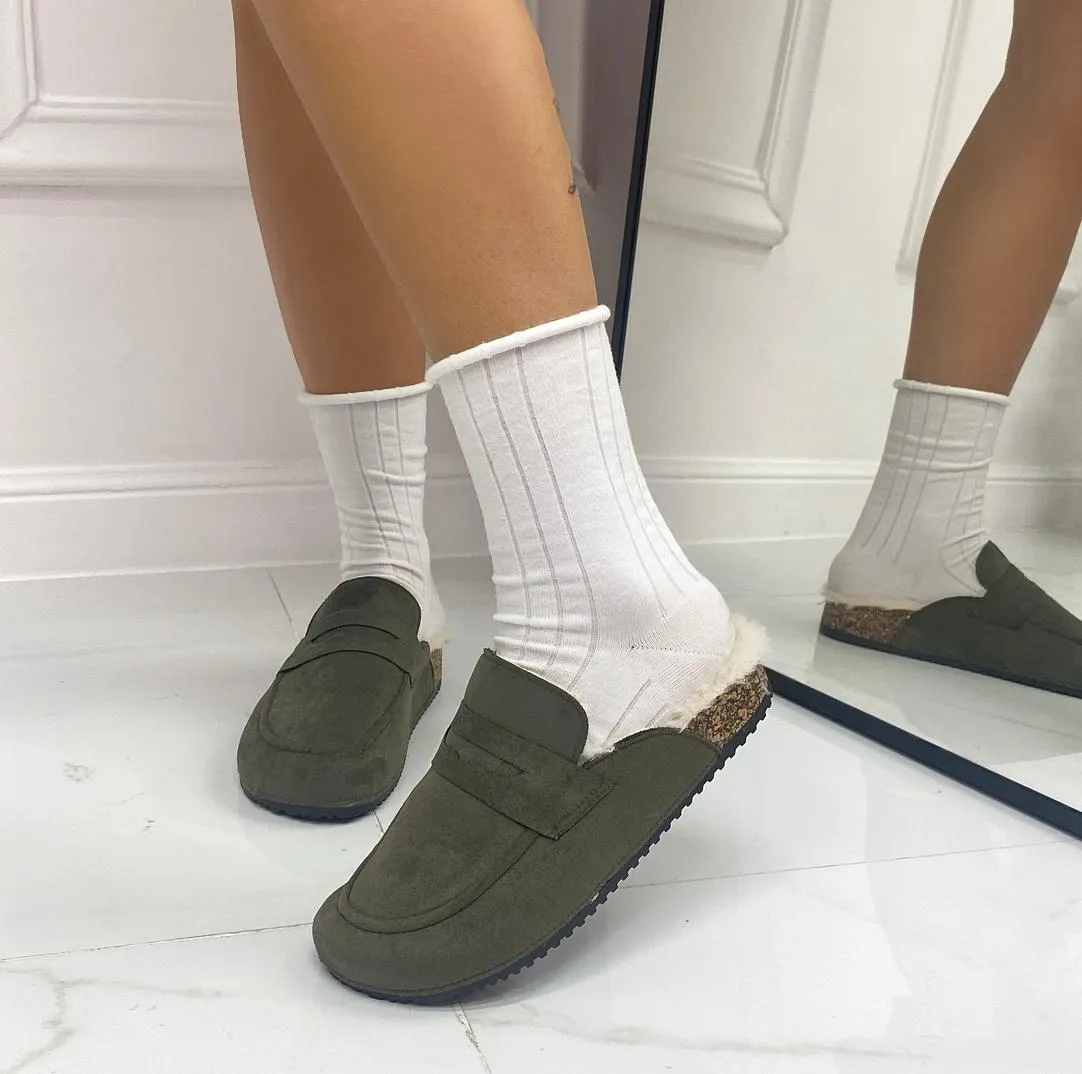 Bridgette - Scarpa Sabot Mules Donna Pelliccia Tallone Scoperto Verde