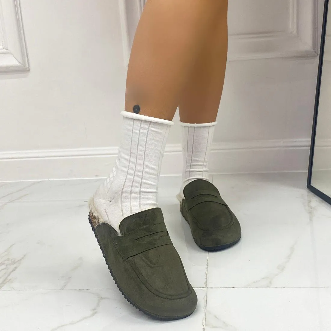 Bridgette - Scarpa Sabot Mules Donna Pelliccia Tallone Scoperto Verde