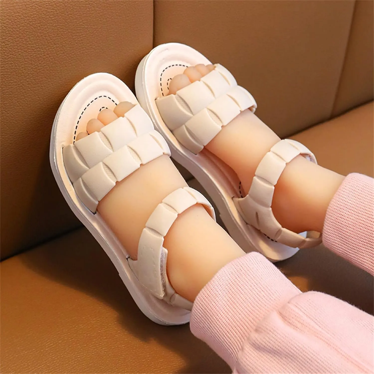 Children Sandals Soft Flat Shoes Fashion and Comfortable Small Medium and Large Children Soft Active Sandals Toddler (White, 9-9.5 Years Big Kids)