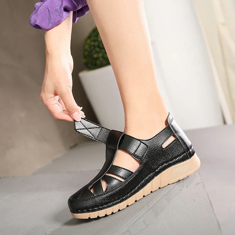 Comelyy - Soft PU Leather Closed Toe Vintage Anti-Slip Sandals