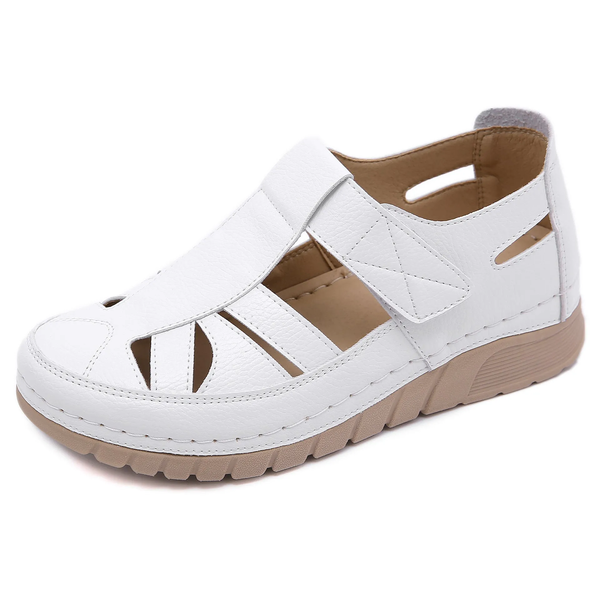 Comelyy - Soft PU Leather Closed Toe Vintage Anti-Slip Sandals