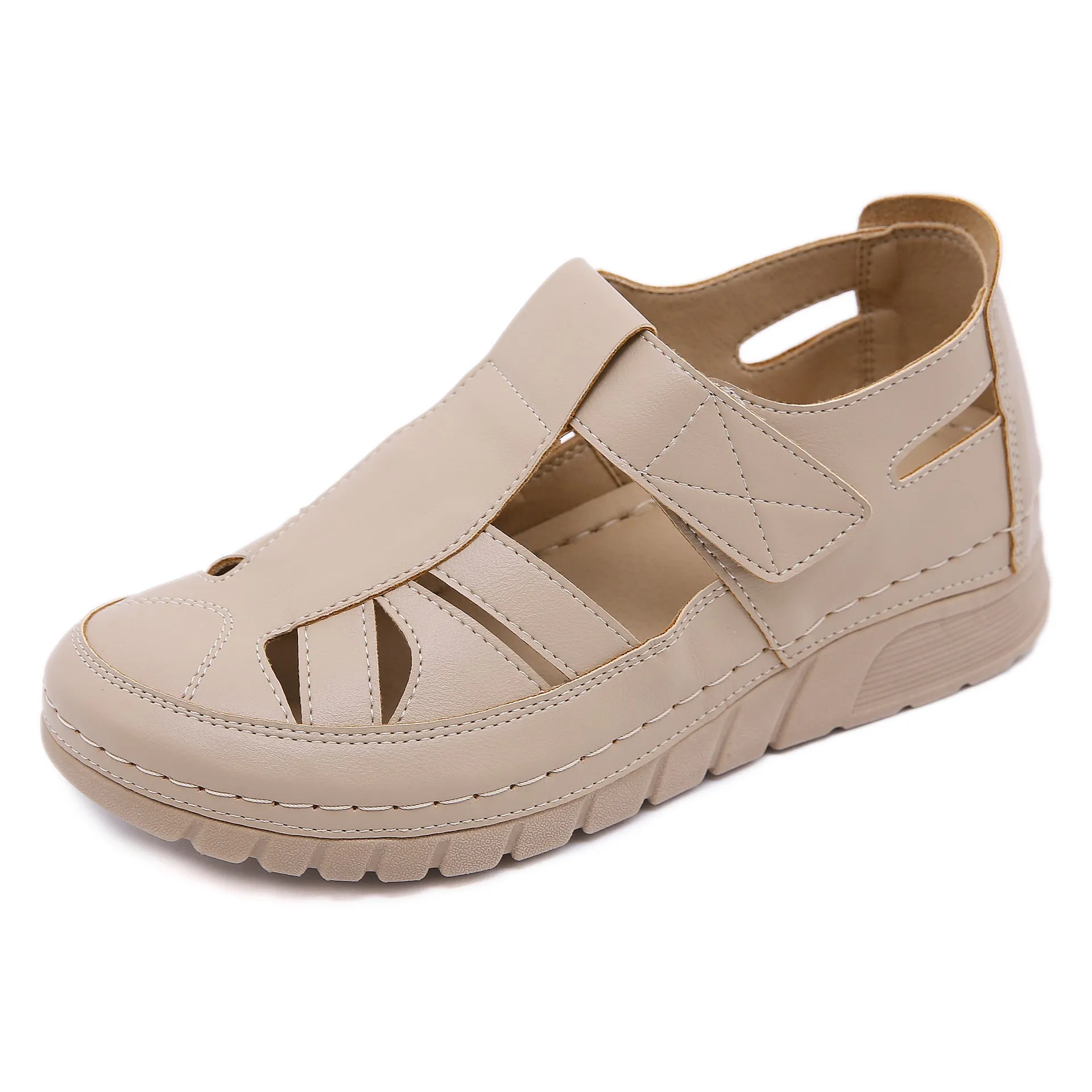 Comelyy - Soft PU Leather Closed Toe Vintage Anti-Slip Sandals