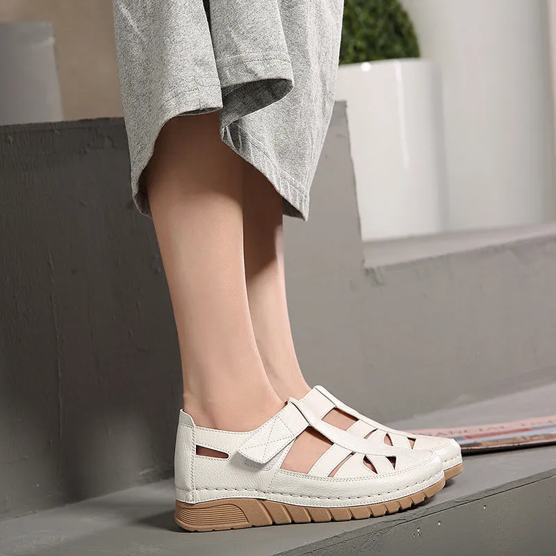 Comelyy - Soft PU Leather Closed Toe Vintage Anti-Slip Sandals