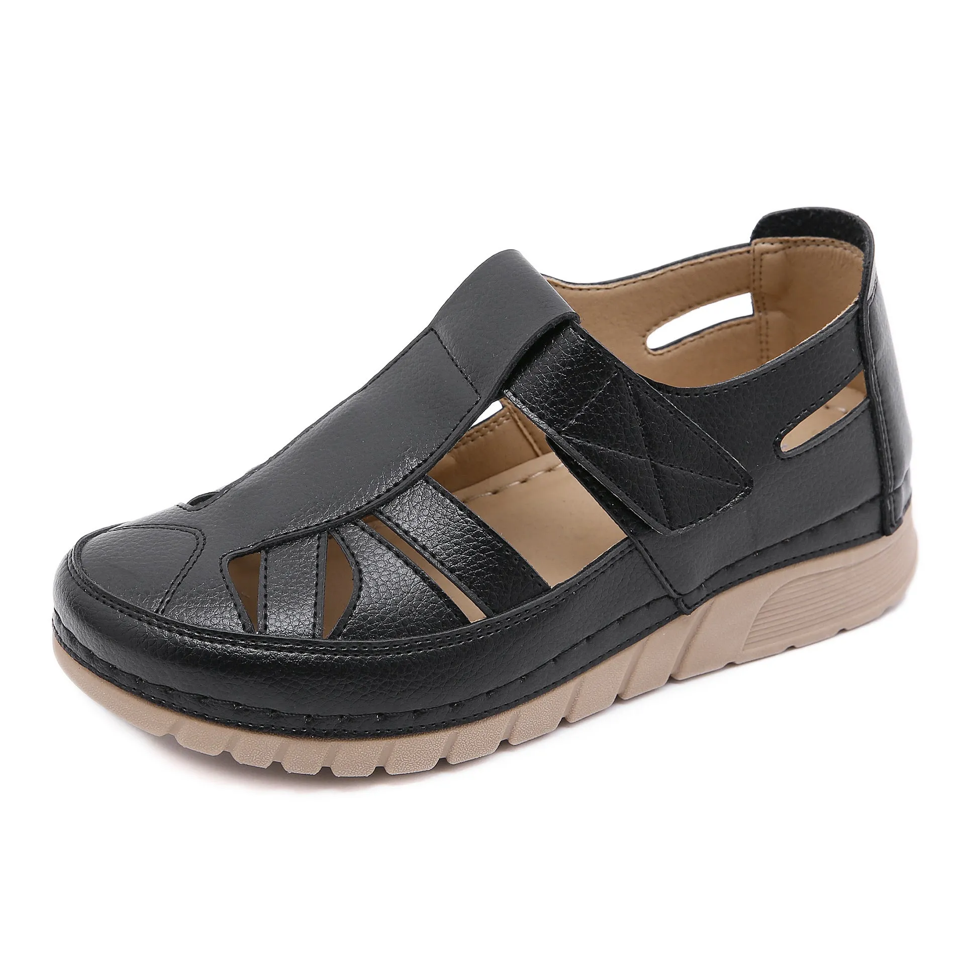 Comelyy - Soft PU Leather Closed Toe Vintage Anti-Slip Sandals
