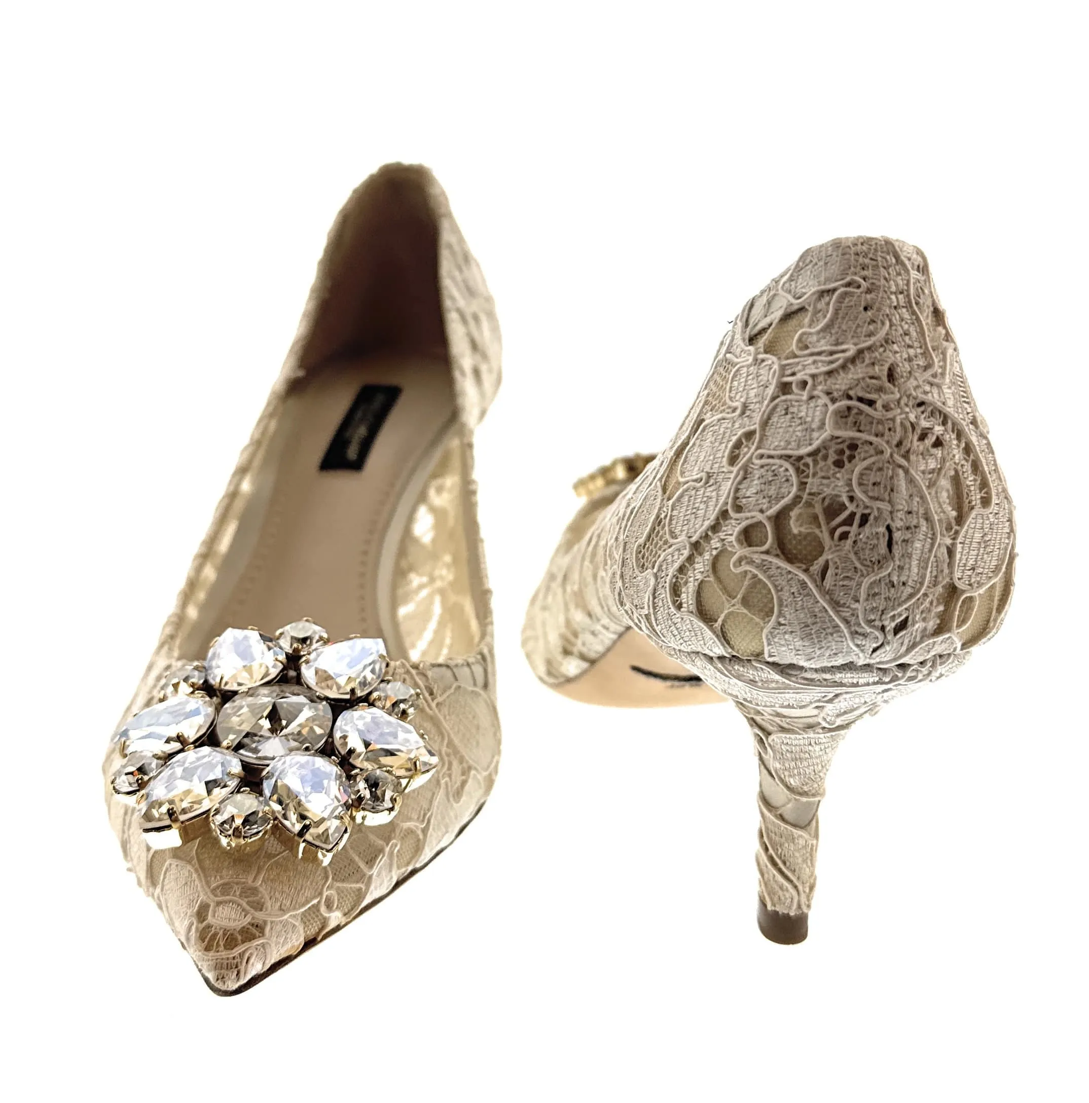 Dolce & Gabbana Ivory Floral Lace  Kitten Heels-EU36.5