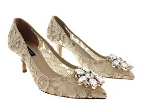 Dolce & Gabbana Ivory Floral Lace  Kitten Heels-EU36.5