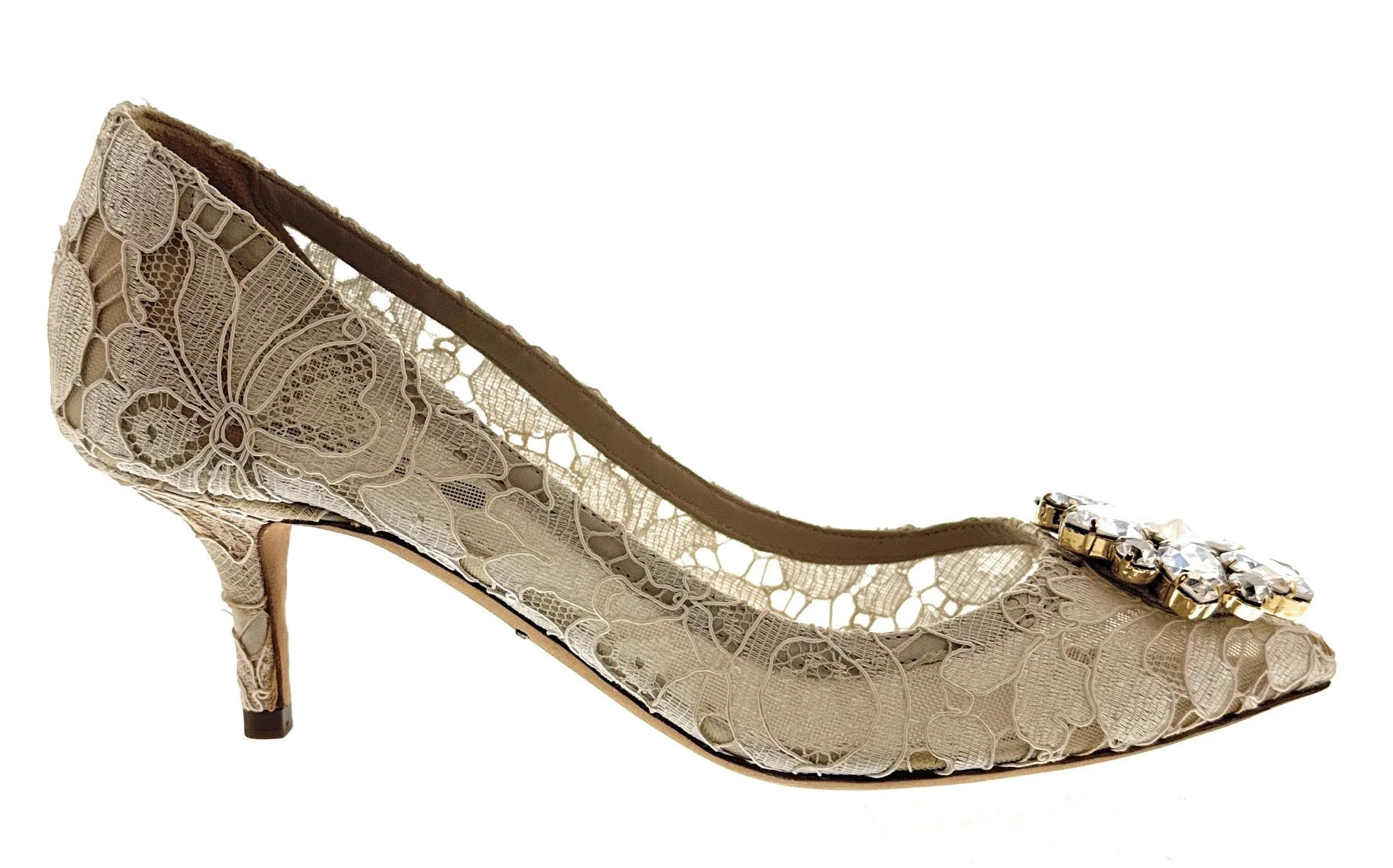 Dolce & Gabbana Ivory Floral Lace  Kitten Heels-EU36.5
