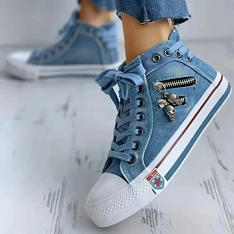 Eirian - Trendy High-Top Denim Flats for Women