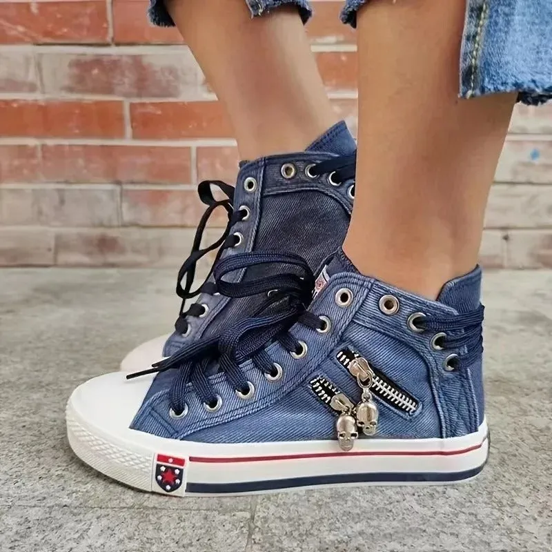 Eirian - Trendy High-Top Denim Flats for Women