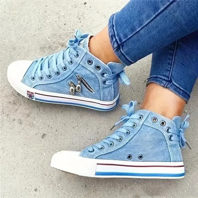 Eirian - Trendy High-Top Denim Flats for Women