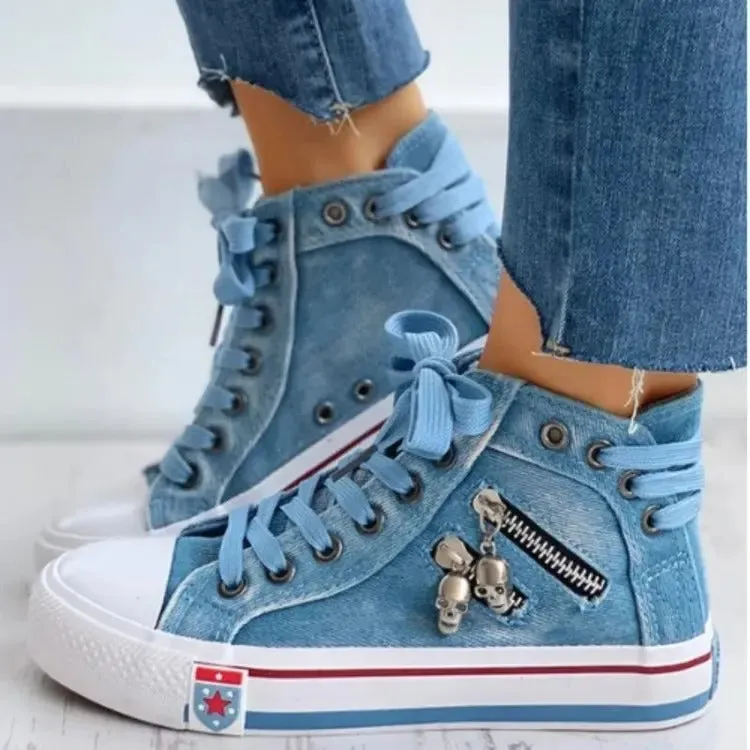Eirian - Trendy High-Top Denim Flats for Women