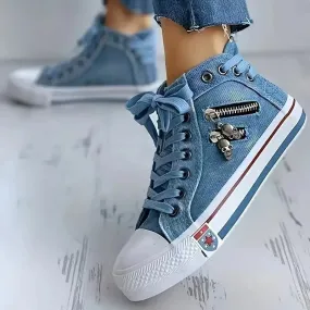 Eirian - Trendy High-Top Denim Flats for Women