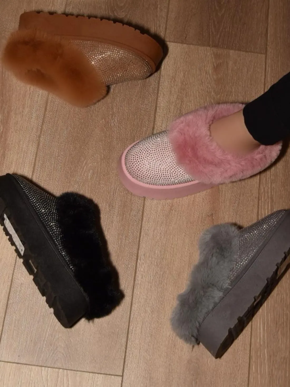 Embellished Faux Fur Platform Booties