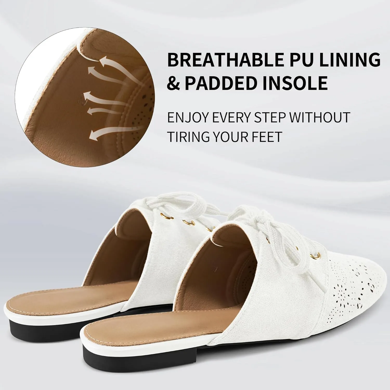 HARENCE Mules for Women Casual Flats: Comfortable Round Toe Slip on Backless Mule Dressy Business Office Flat Shoes