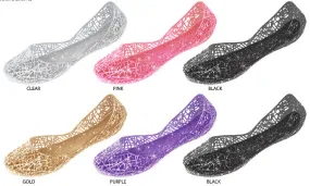 ladies clear jelly cut out flats with glitter Case of 36