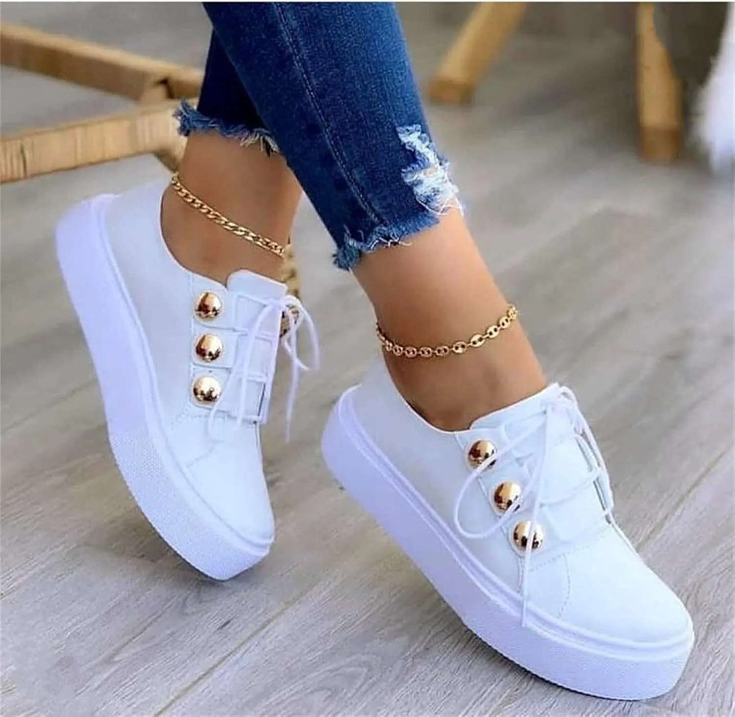 Lausiuoe Shoes For Women Sneakers Trendy Low Top Fashion Comfortable Casual Lightweight Breathable Walking Flat Loafers