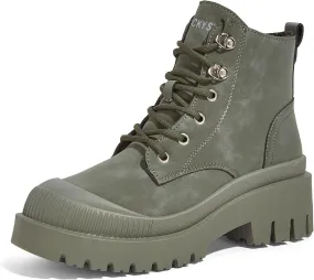 LUCKY STEP Women's Platform Ankle Boots Zipper Fashion Combat Thick Lug Sole Durable Chunky Wedge Booties Shoes