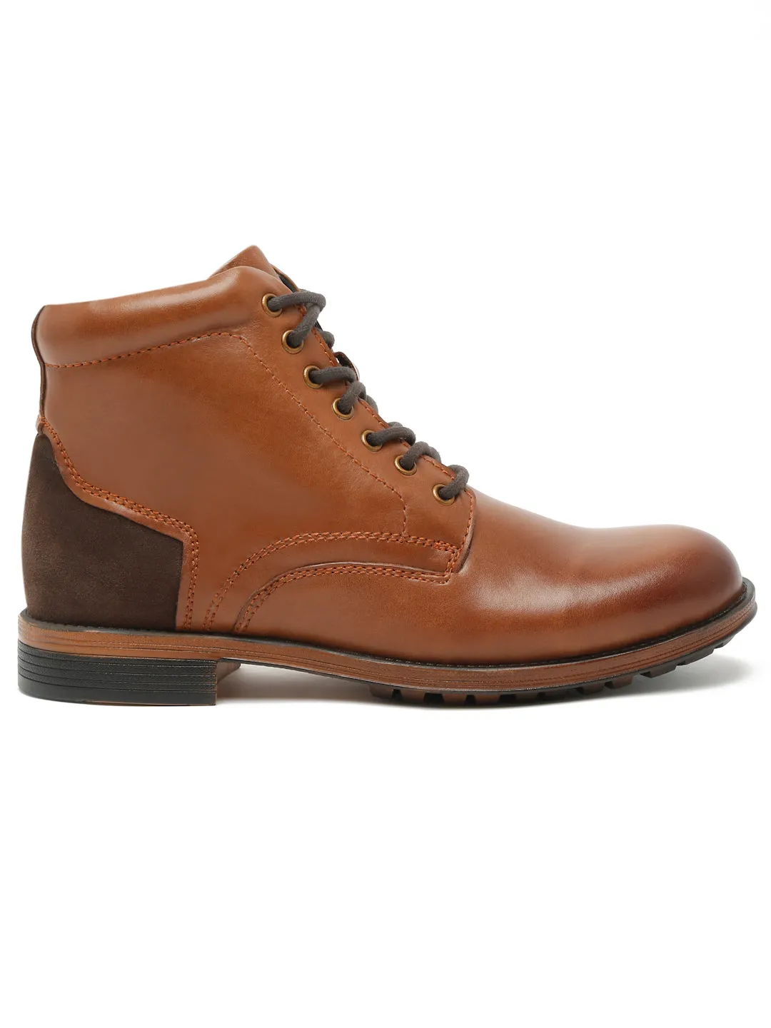 Men Black Solid Genuine Leather Mid-Top Laceup Boots