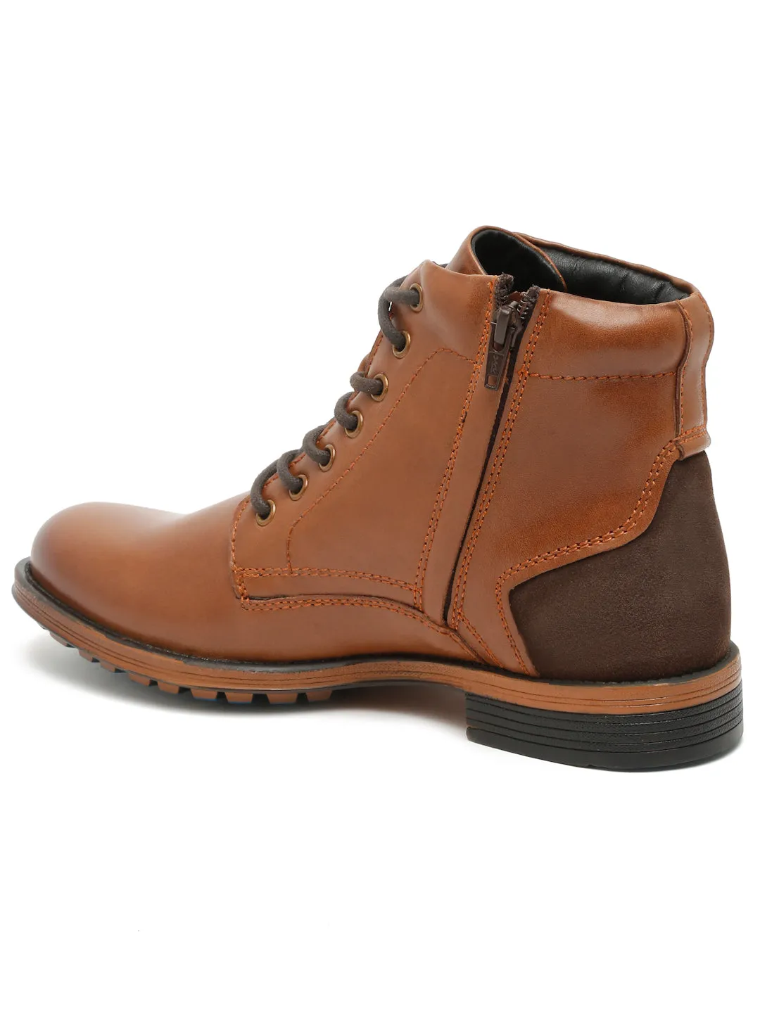 Men Black Solid Genuine Leather Mid-Top Laceup Boots