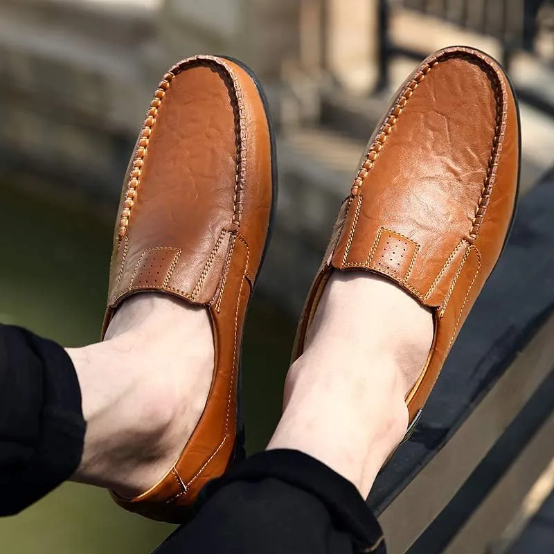 Men's Genuine Leather Casual Slip on Loafers Driving Shoes Breathable Fashion Slipper