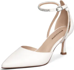MUCCCUTE Kitten Heels for Women Closed Pointed Toe Heels Rhinestone Ankle Strap Elegant Comfortable Dressy Wedding Party Work Pumps