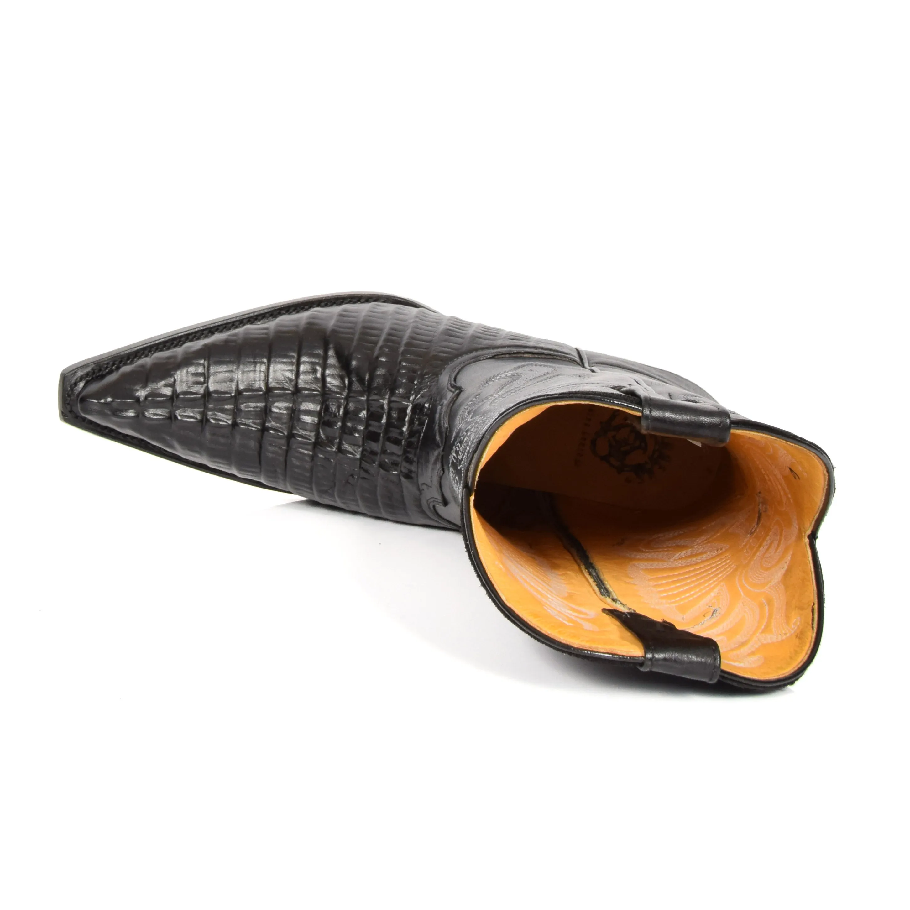Real Leather Pointed Toe Croc Print Cowboy Boots AC229 Black