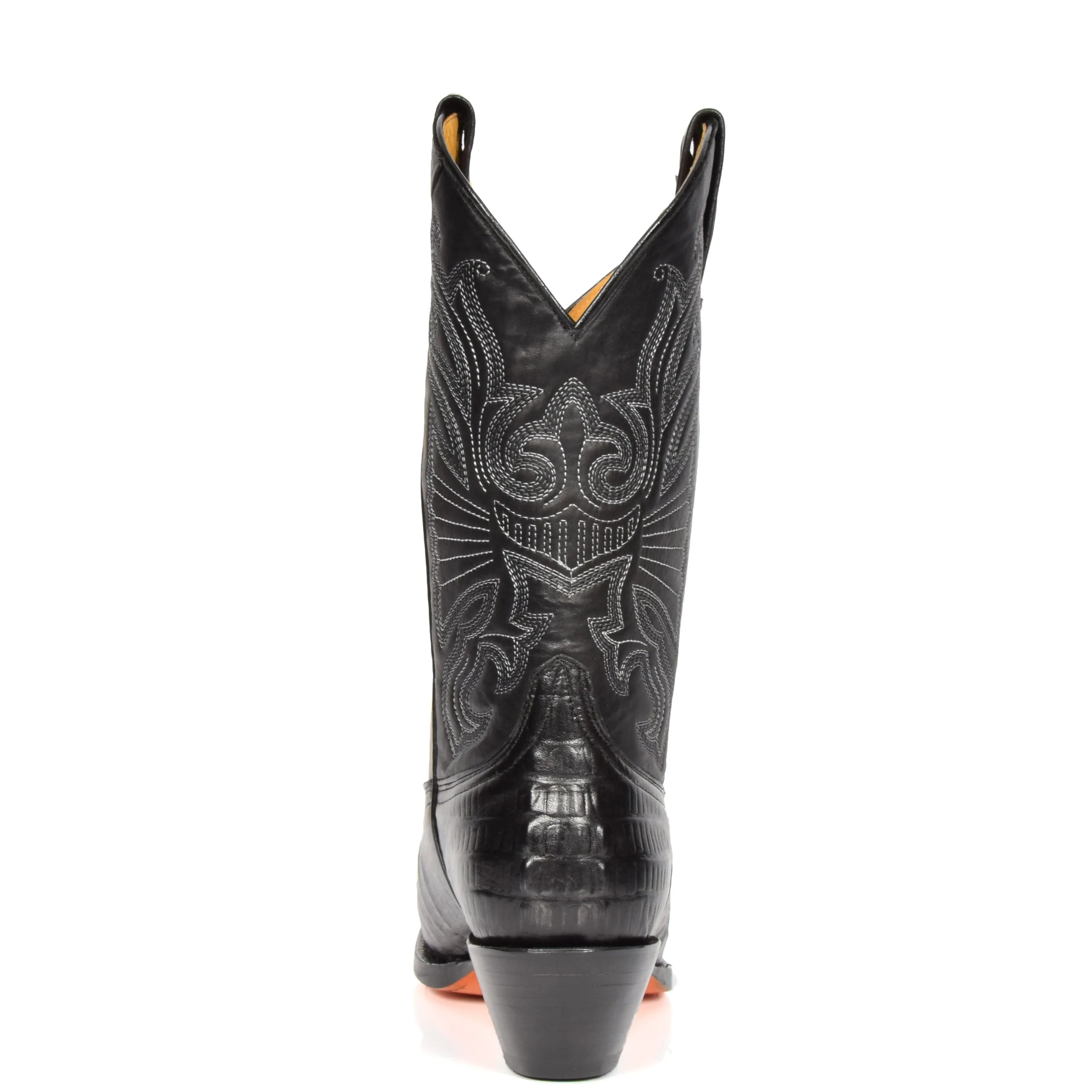 Real Leather Pointed Toe Croc Print Cowboy Boots AC229 Black