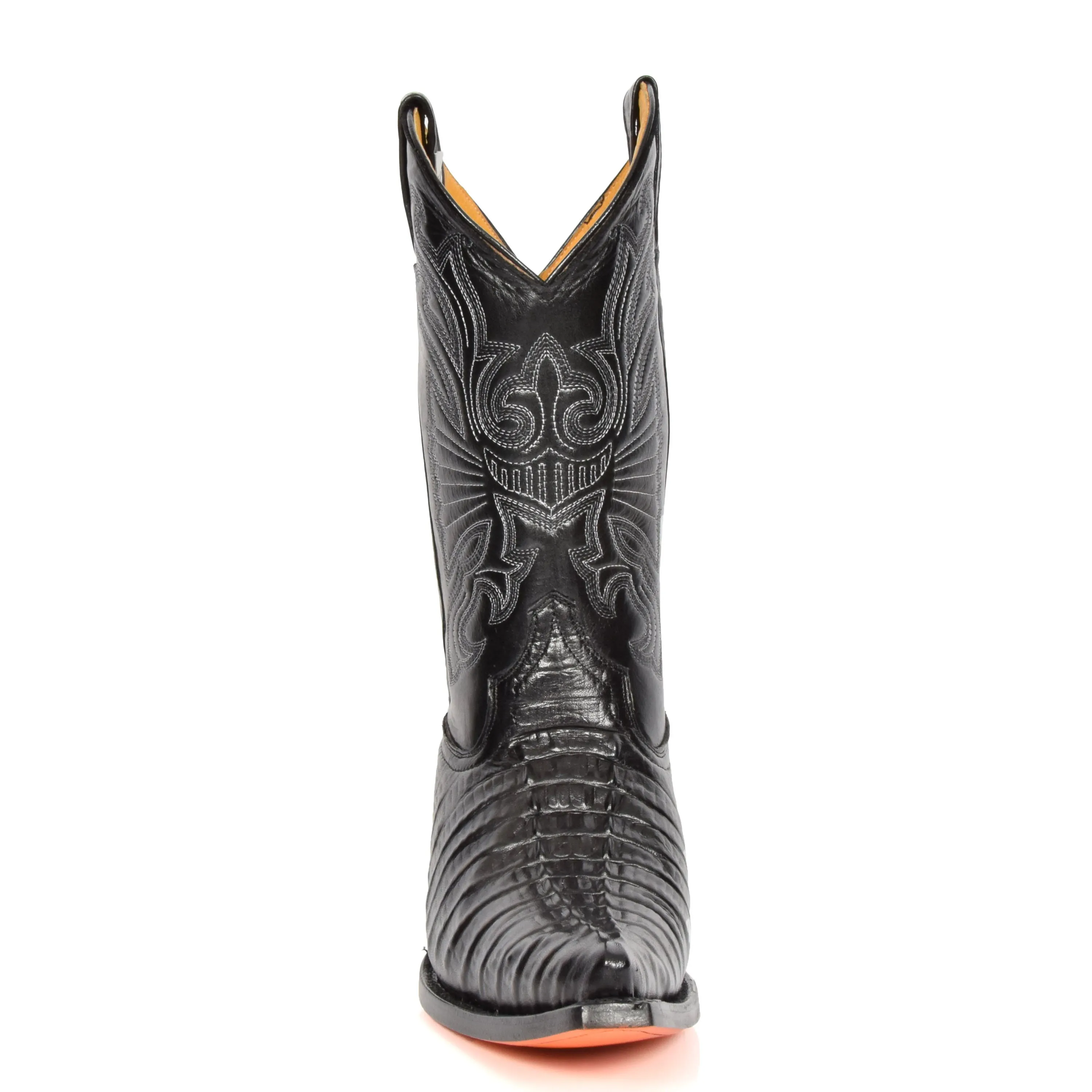 Real Leather Pointed Toe Croc Print Cowboy Boots AC229 Black