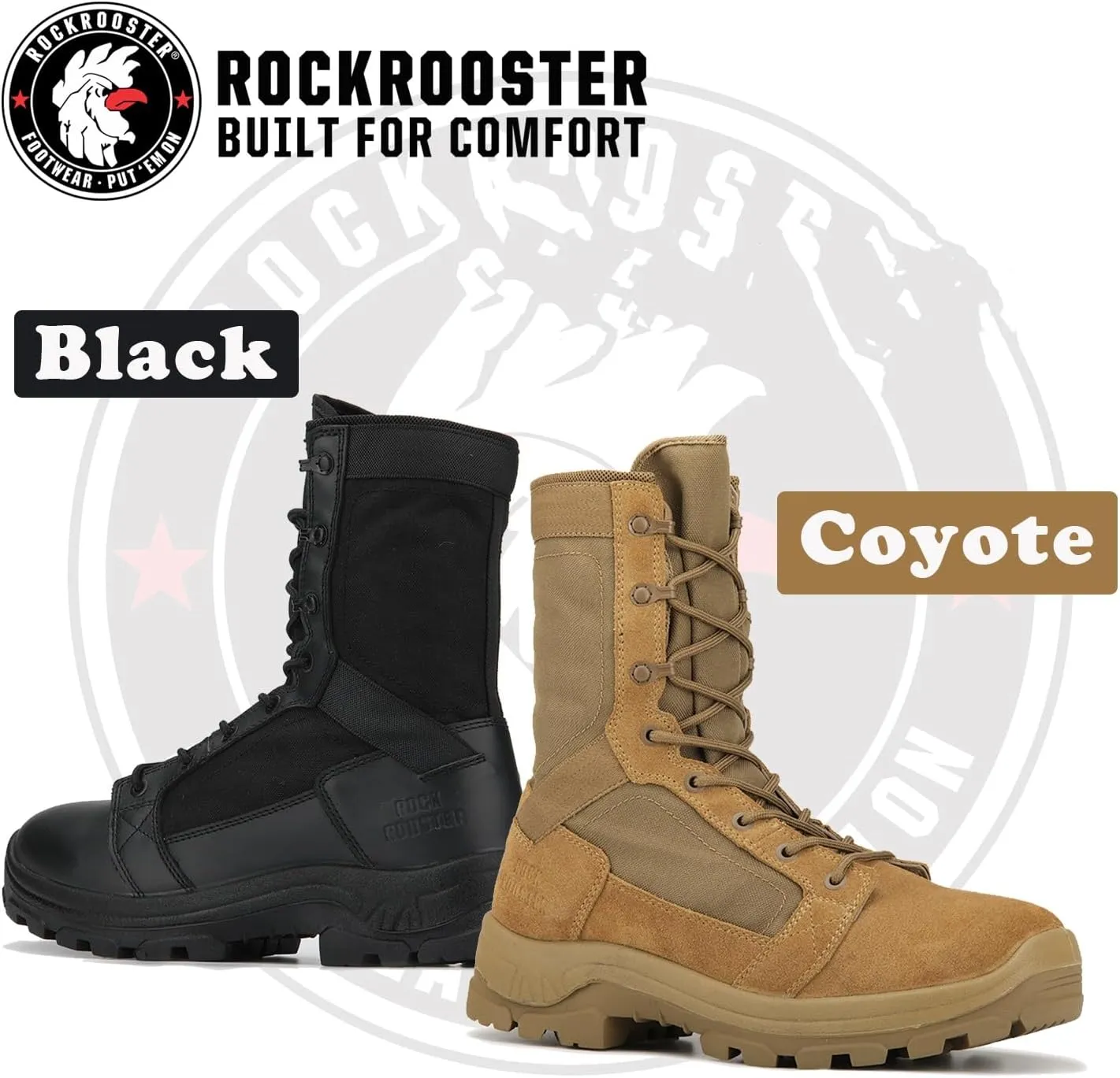 ROCKROOSTER Tactical Boots for men, Comfortable Anti-Fatigue Tech, Durable, Quick Dry Combat Boots