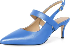 SAMMITOP Womens Slingback Kitten Heels Closed Pointed Toe Ankle Strap Pumps Elegant Casual Wedding Office Dressy Shoes 2.5 Inch
