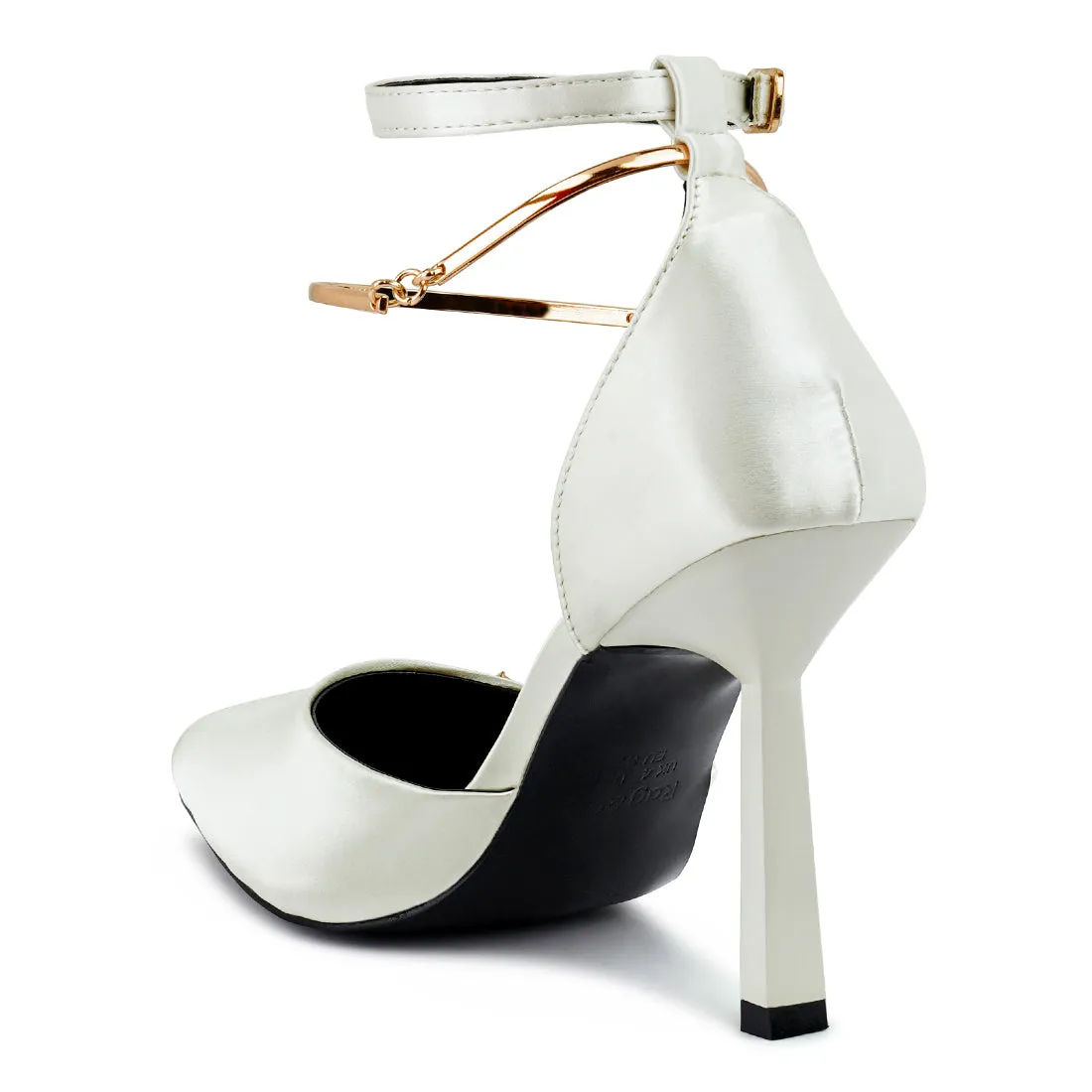 Satin High Heeled Anklet Sandals In White