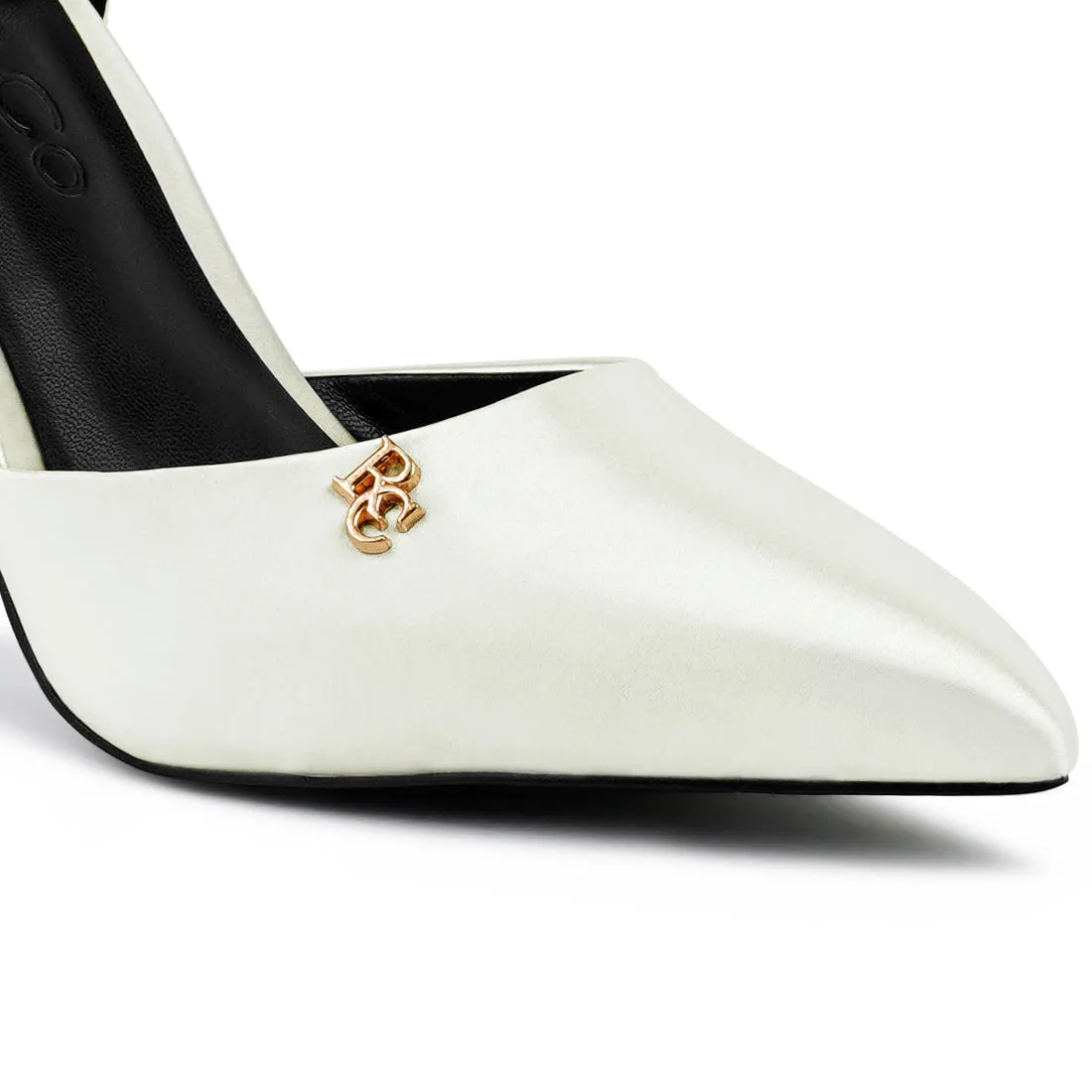 Satin High Heeled Anklet Sandals In White