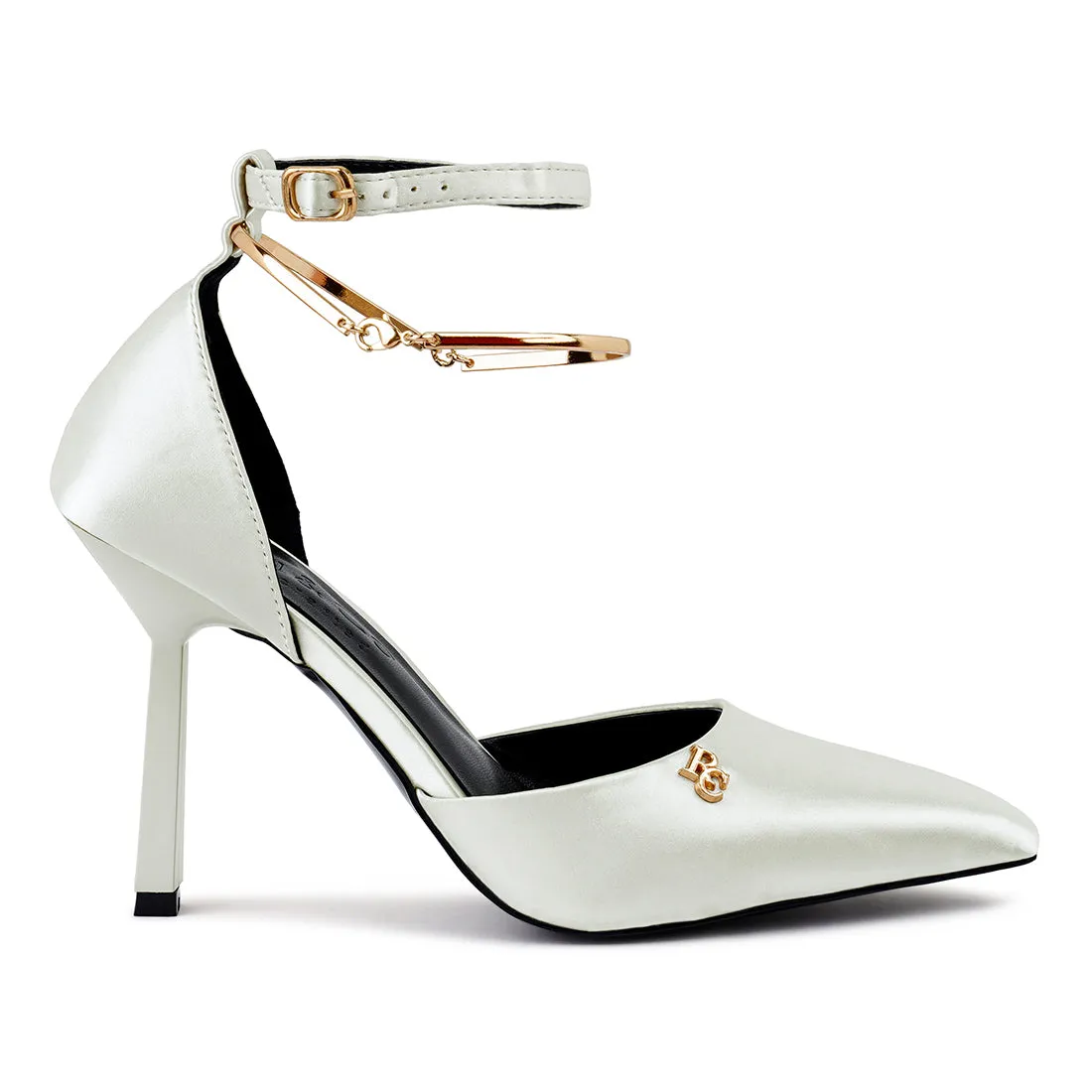 Satin High Heeled Anklet Sandals In White