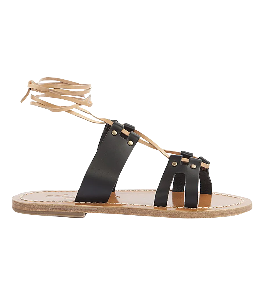 SAVANNAH ANKLE WRAPPED STRAP SANDALS BLACK