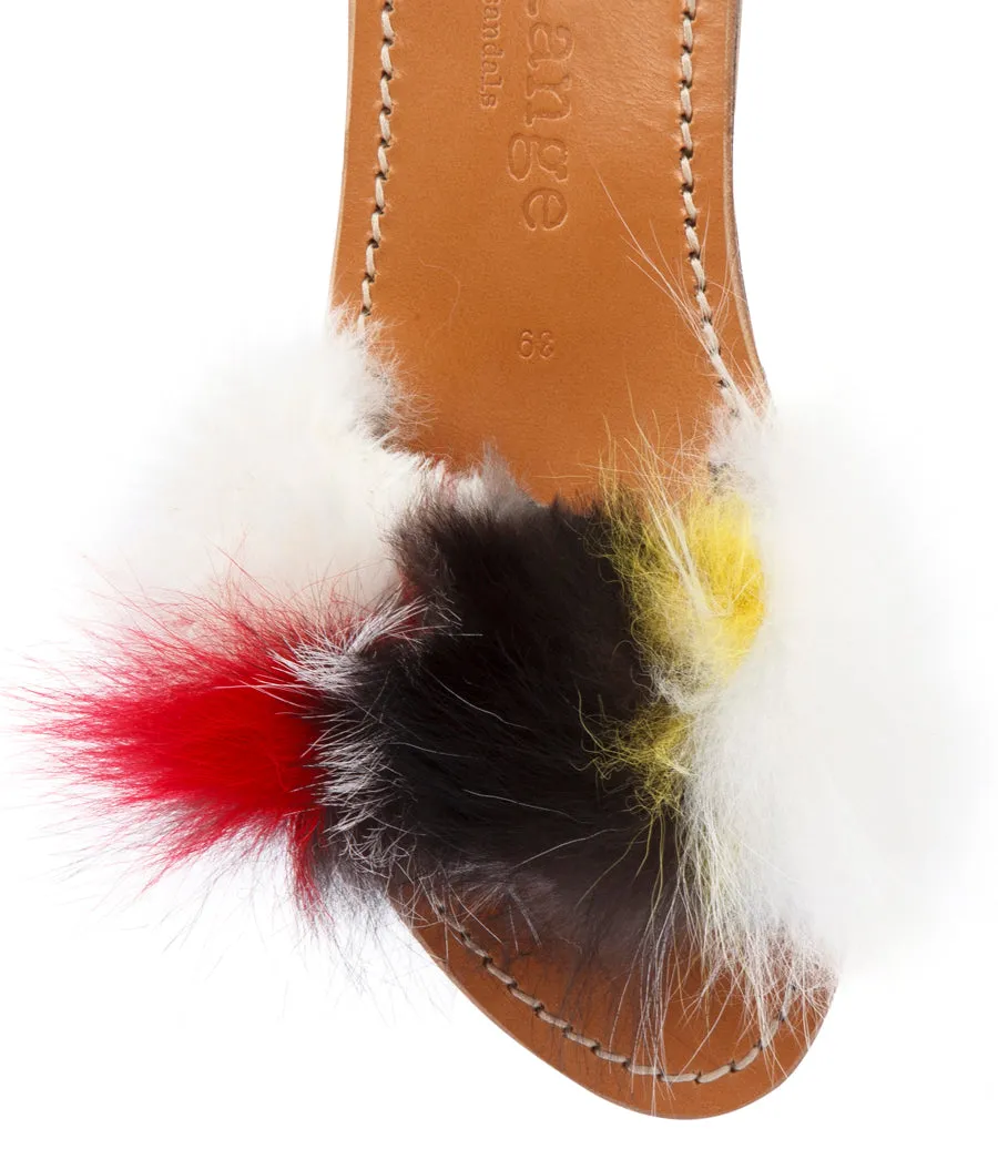 STRIPE FUR TRIMMED FLIP FLOP SANDALS MULTI