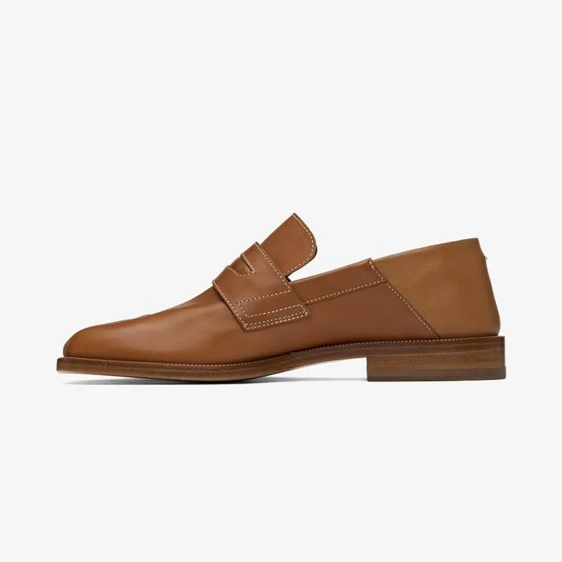Tan Buffed Brown Leather Loafers