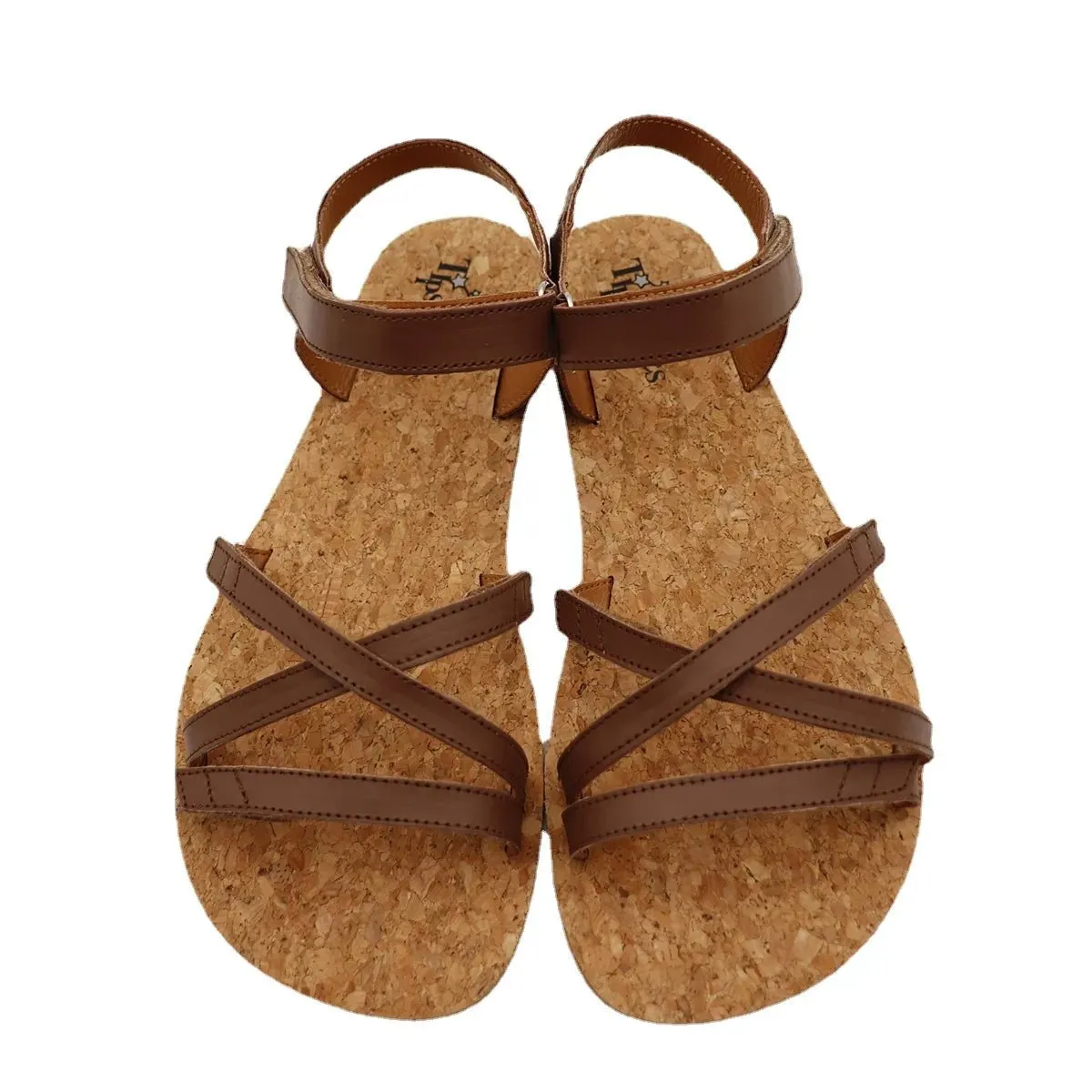Tipsietoes Crossed Barefoot Leather Flat Sandals for Women