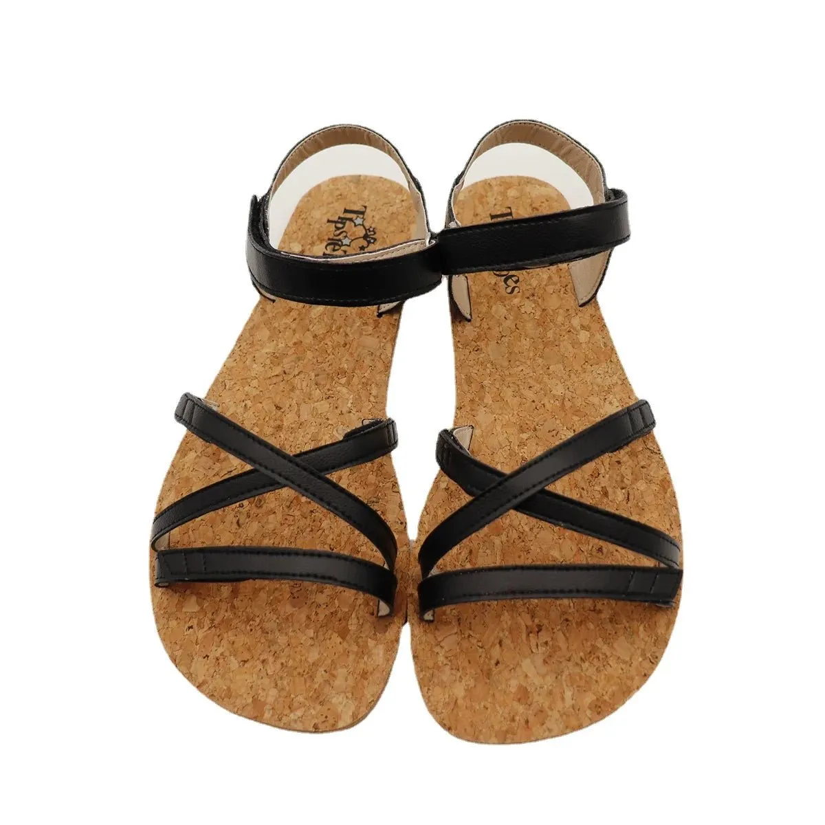 Tipsietoes Crossed Barefoot Leather Flat Sandals for Women