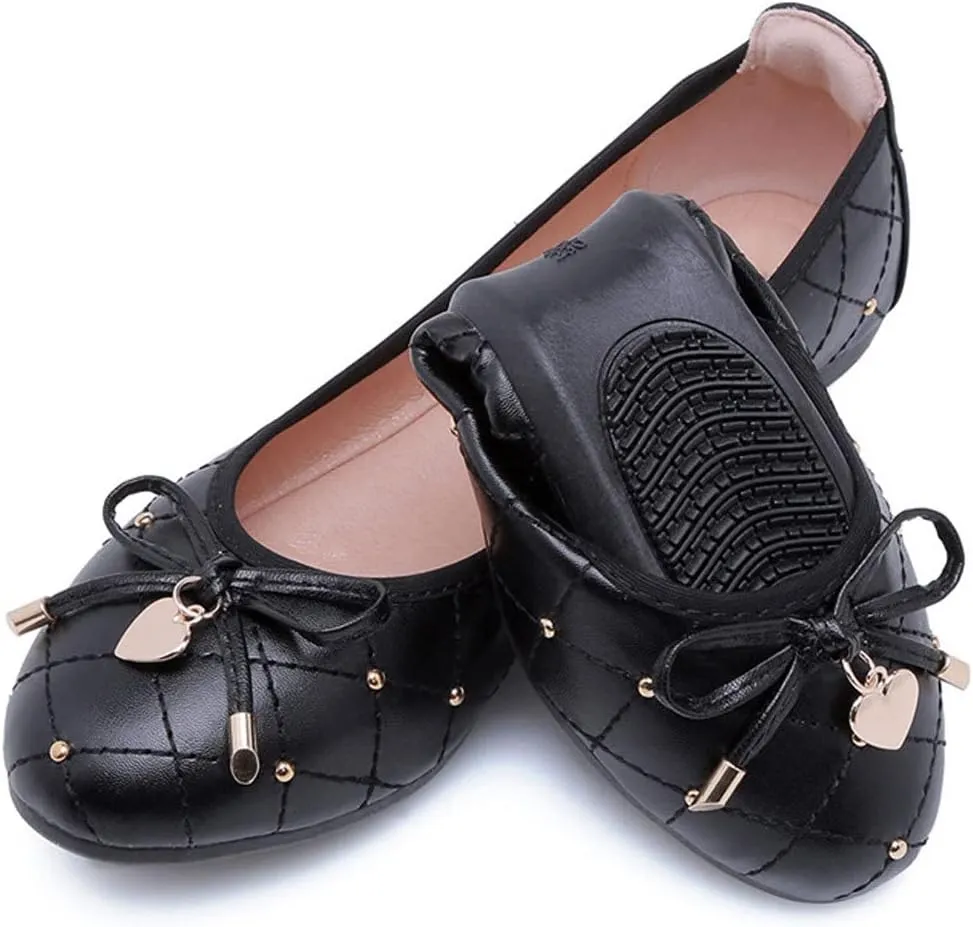 WENJIAZHIZHI Heart Buckle Plaid Ballet Flats Bow Party Dress Shoes for Women Dressy Comfortable Slip-On Loafers